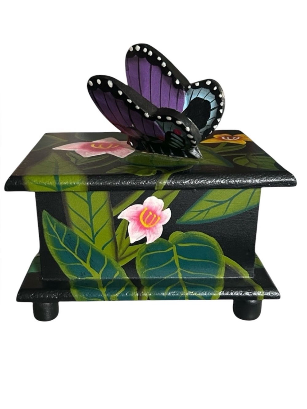 Handcrafted Balinese Foral Butterfly Hinged Box